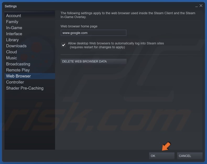 Click OK to close the Settings window