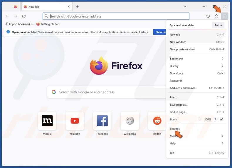 Open the application menu and select Settings
