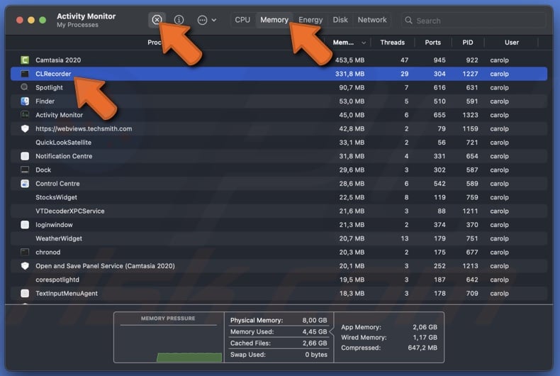 Close app with Activity Monitor