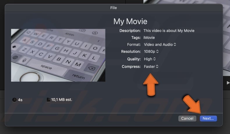 Change the export settings