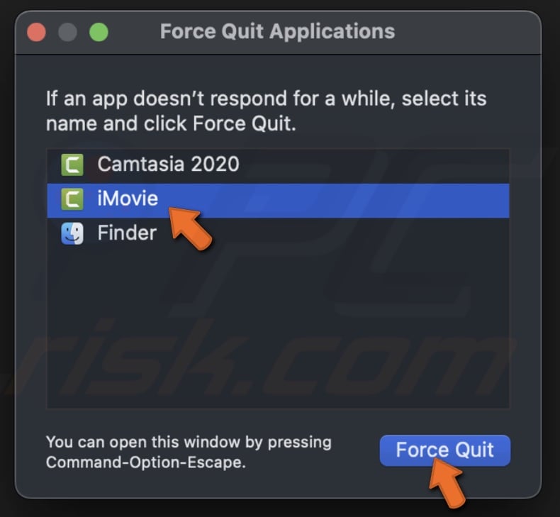 Force quit iMovie