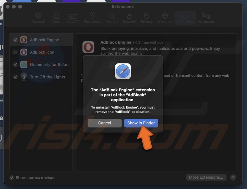 Click on Show in Finder