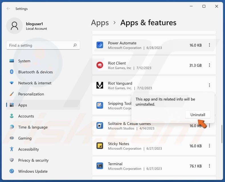 Click Uninstall again