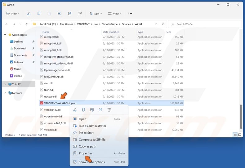 Right-click VALORANT-Win64-Shipping and click Properties
