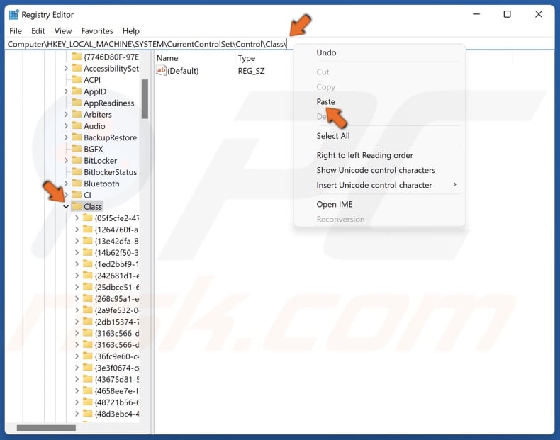 Paste in the GUID value copied from Device Manager and press Enter