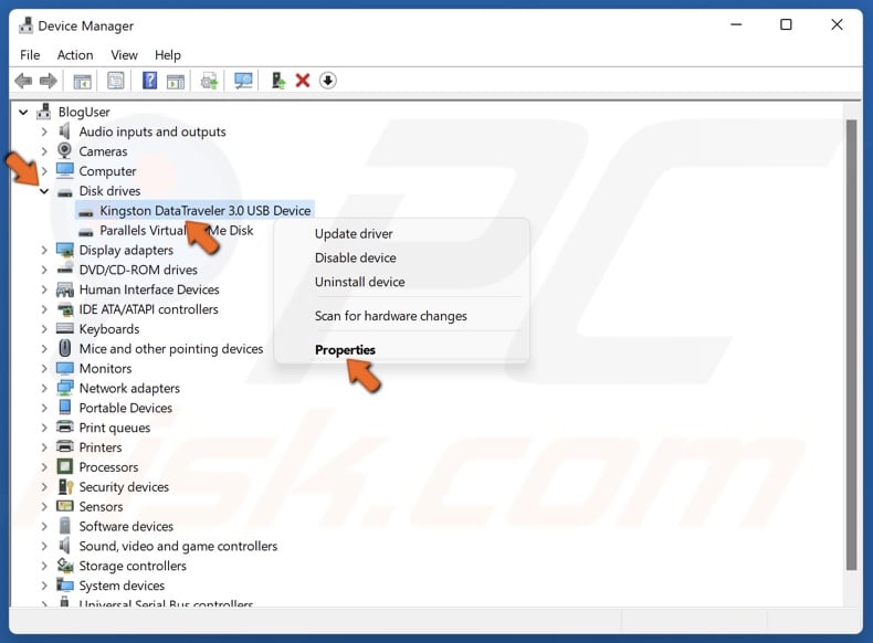 Right-click the malfunctioning device and click Properties