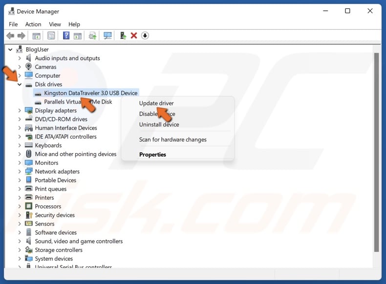 Right-click the malfunctioning device and click Update driver