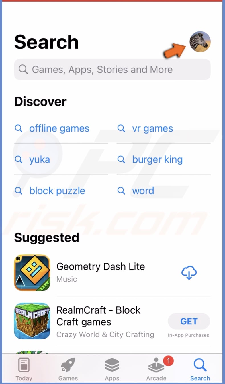 Tap on profile icon in the App Store