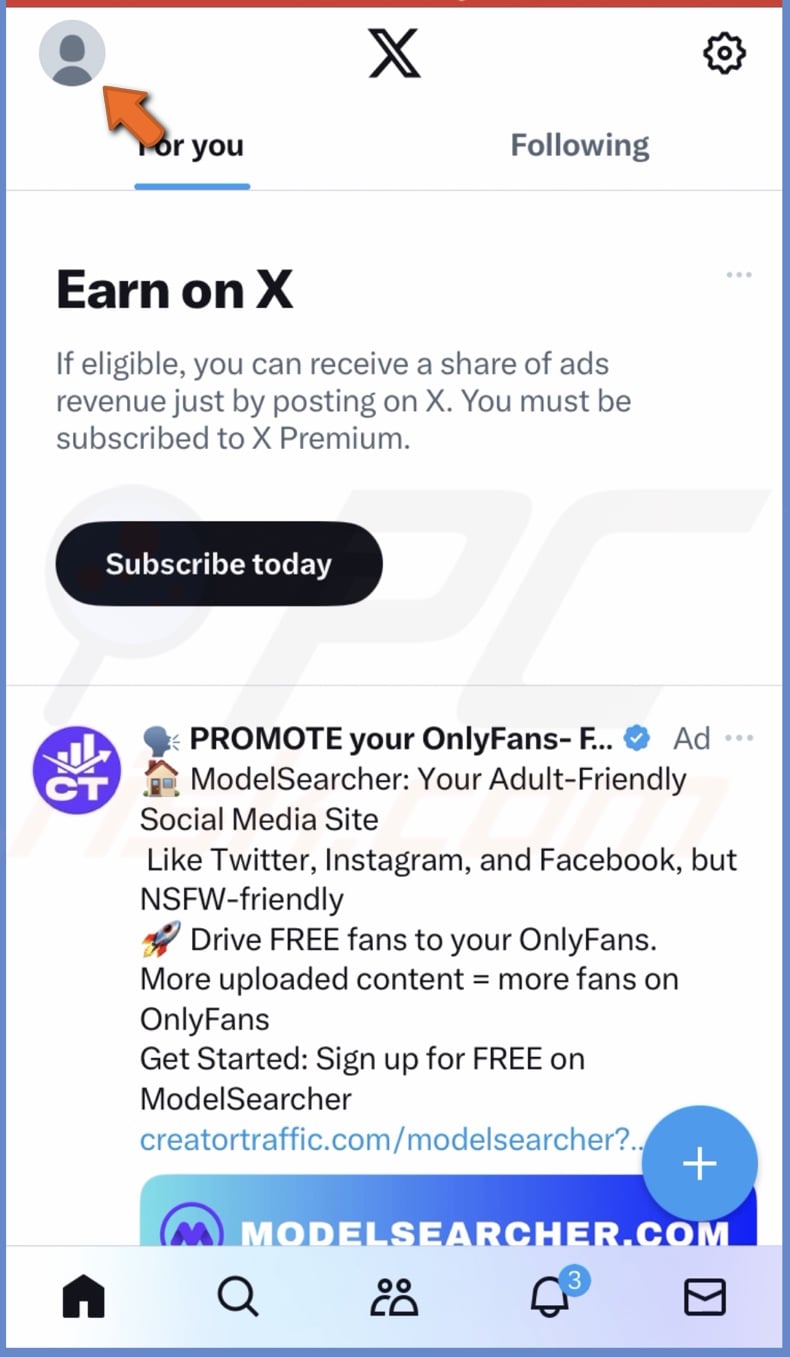 Tap on the profile icon