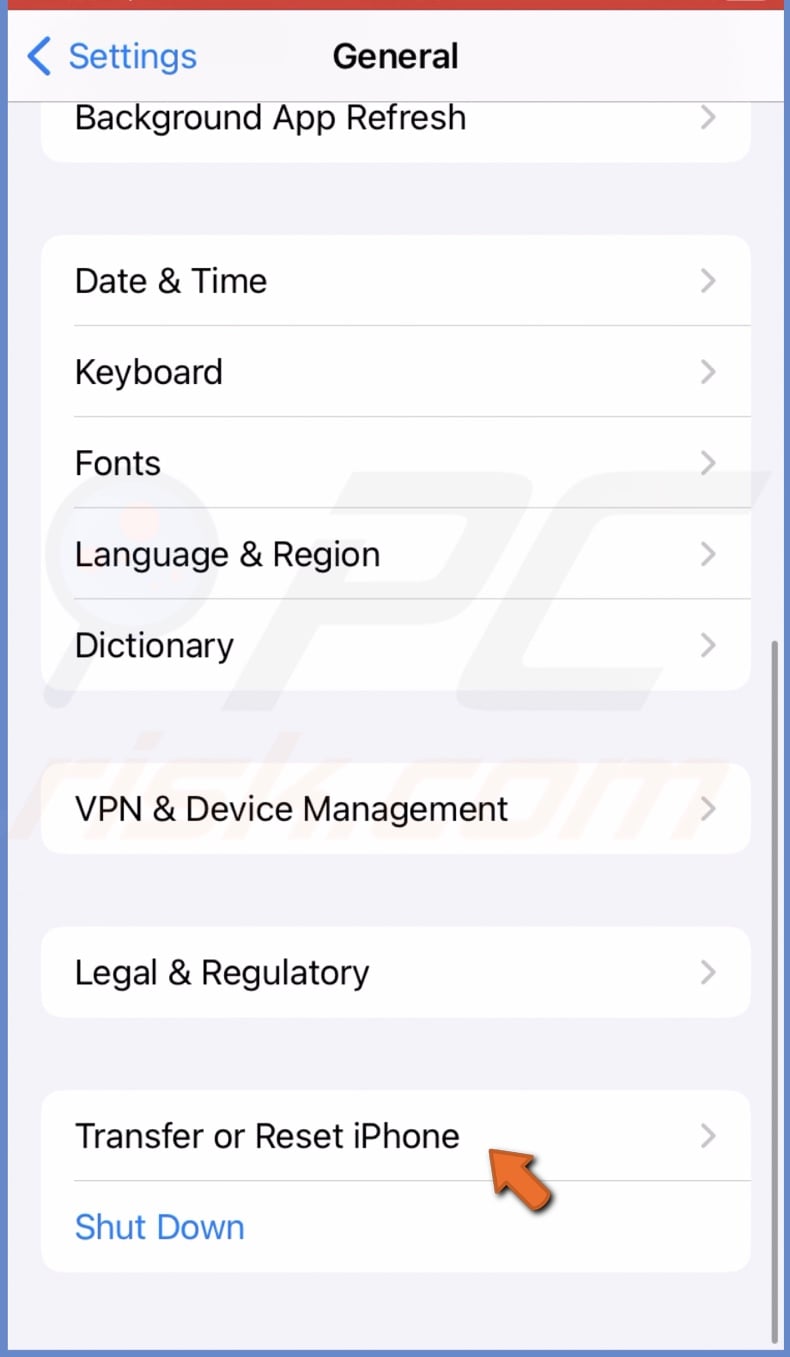 Transfer or Reset iPhone