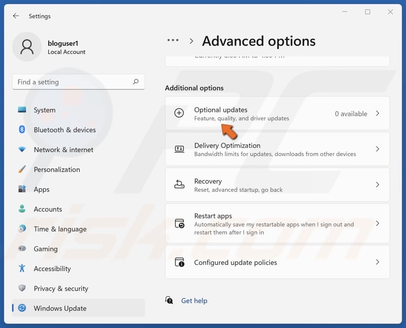 Click Optional updates