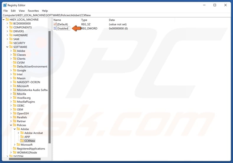 Name the new value Disabled and save it