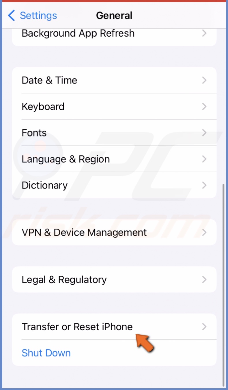 Tap on Transfer or Reset iPhone