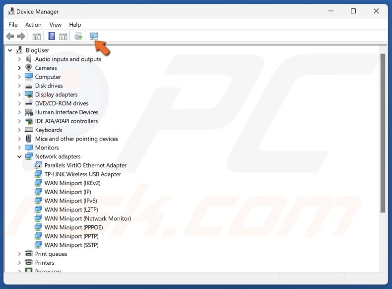 Click Scan for hardware changes