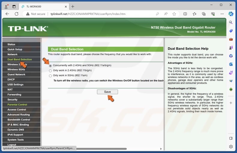 Go to the Dual Band settings and make sure that 2.4GHz and 5GHz are enabled