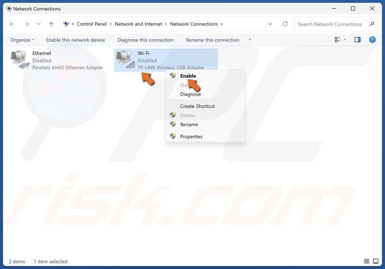 Right-click your WiFi adapter and click Enable