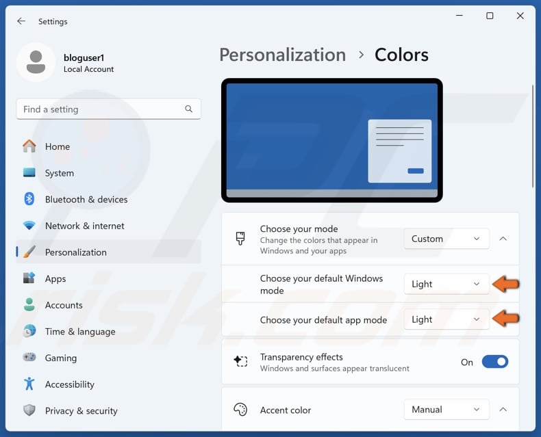 Choose your default Windows mode and Choose default app mode