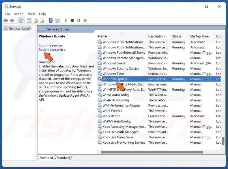 Seleect Windows Update and click Restart