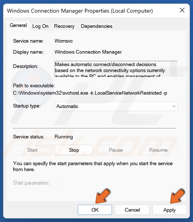 Click Apply and click OK