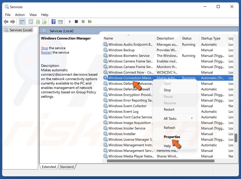 Right-click Windows Connections Manager and click Properties