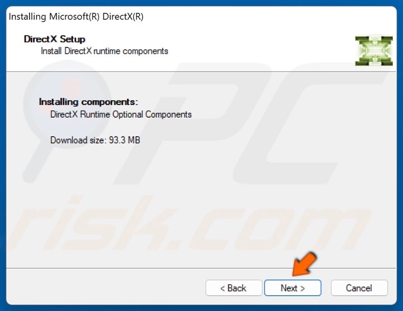Click Next to Install DirectX