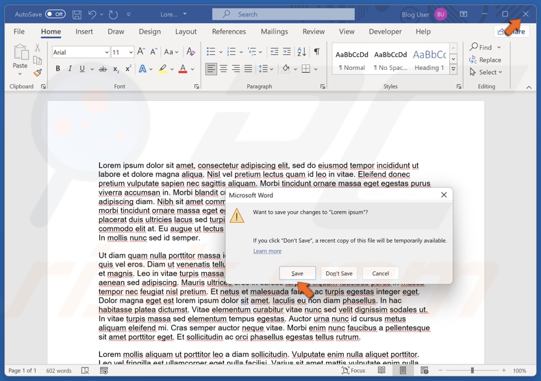 Close Word and save the file
