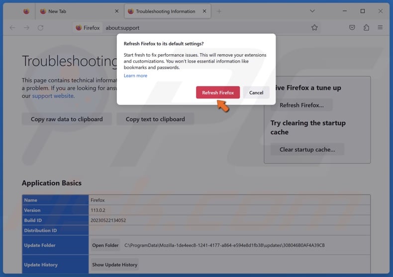 Click Refresh Firefox again when prompted