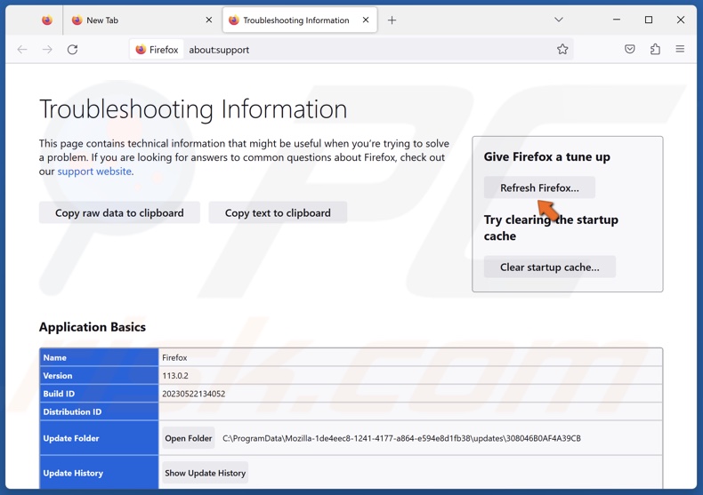 Click Refresh Firefox