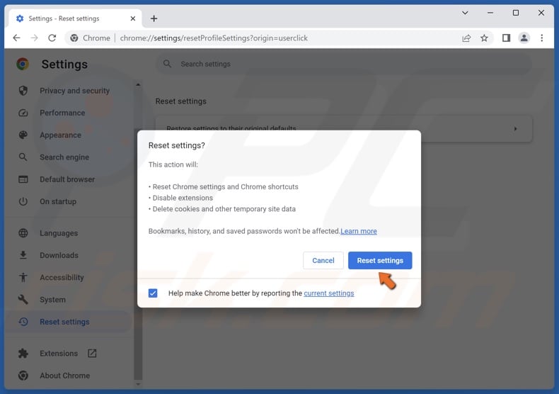 Click Reset settings