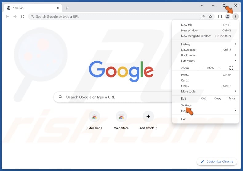 Click the three-dot menu button at the top-right corner and click Settings