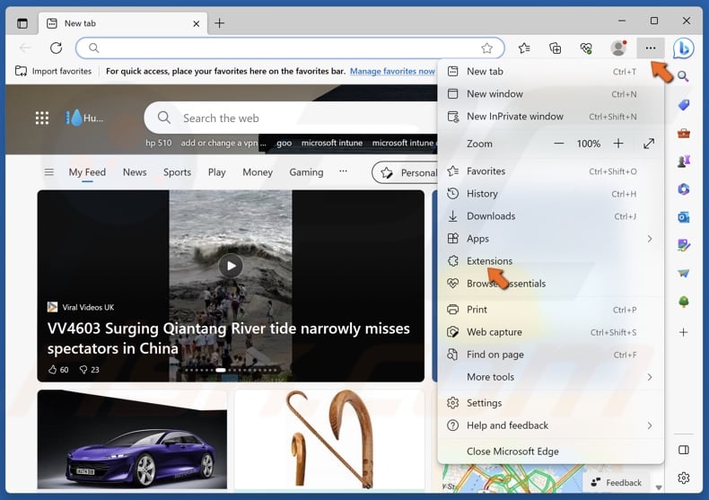 Click the three-dot menu button at the top-right corner and click Extensions