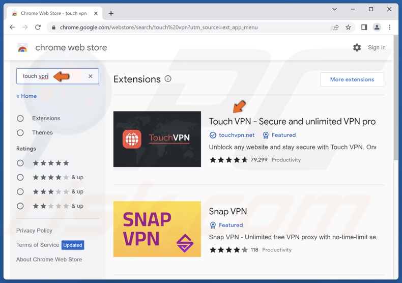 Type in Touch VPN and press Enter
