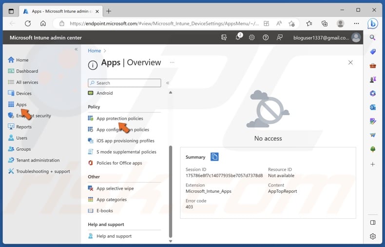 Click Apps and select App protection policies