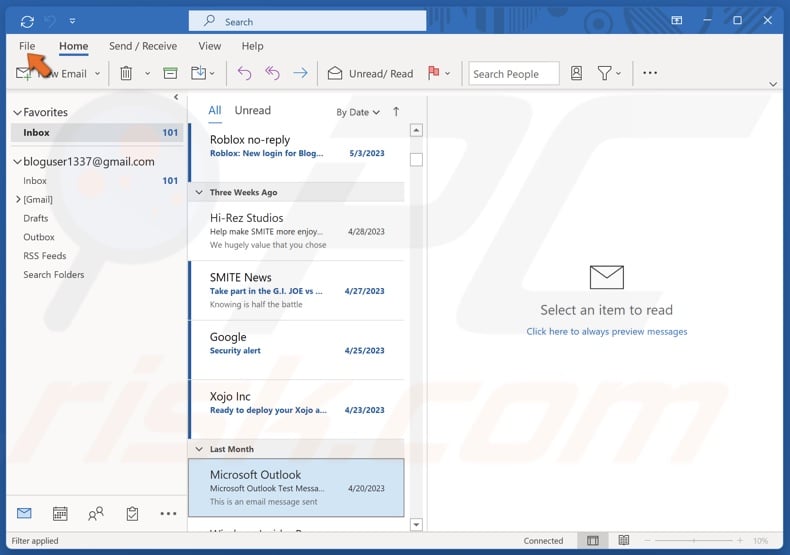 Click File in the menu bar