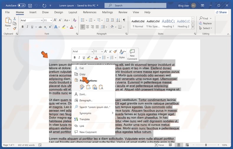 Hold down Ctrl+A to select all data in the file, right-click it and click Copy