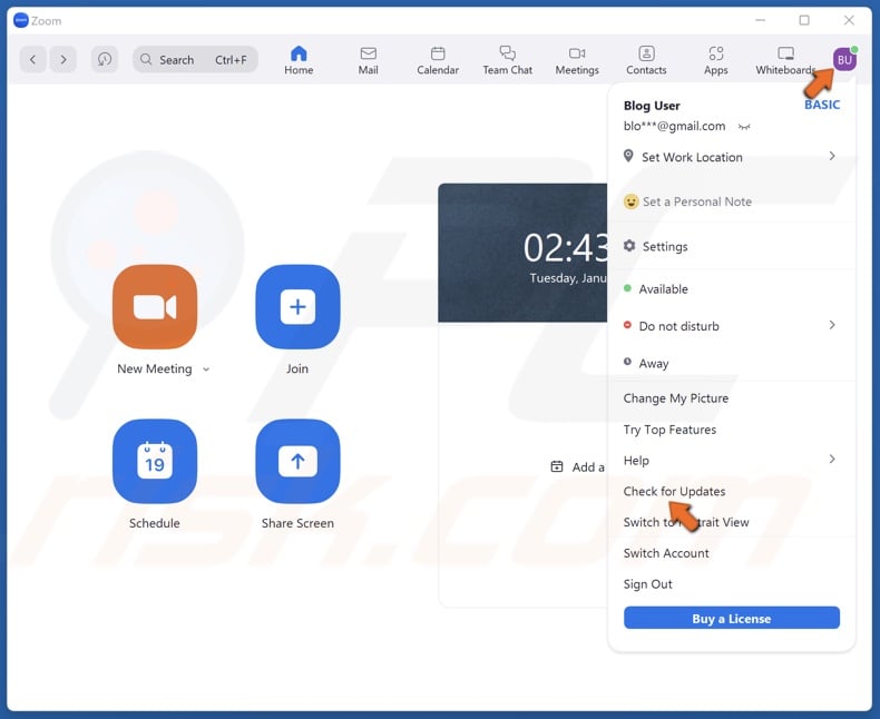 Click your profile icon and click Check for Updates