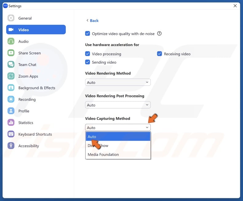Open the Video Capturing Method and select Auto