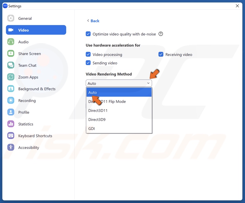 Open the Video Rendering Method menu and select Auto
