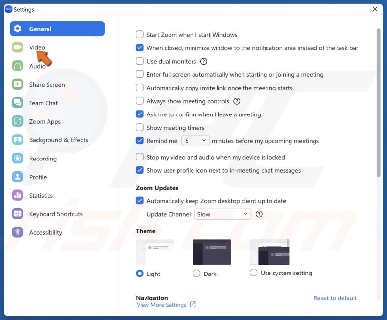 Select the Video tab