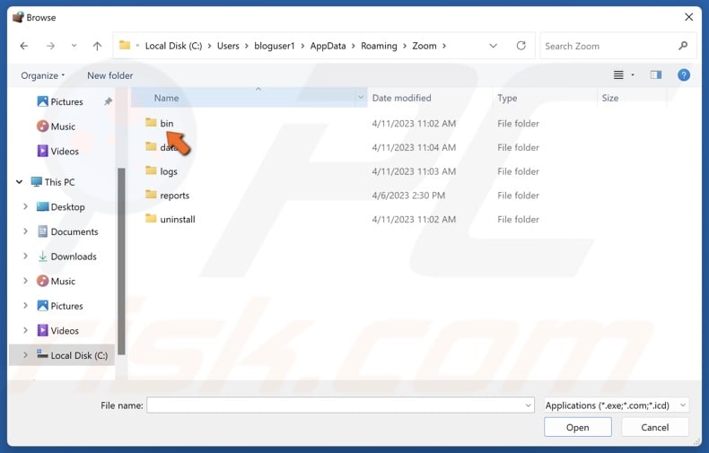 Go to the bin folder