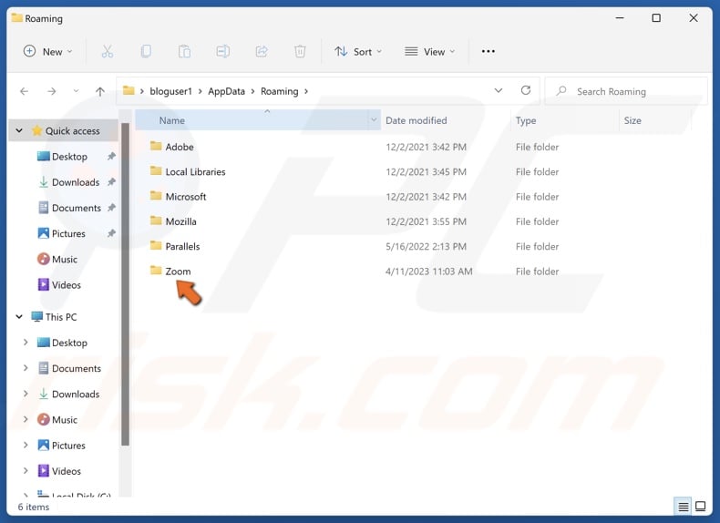 Access the Zoom folder