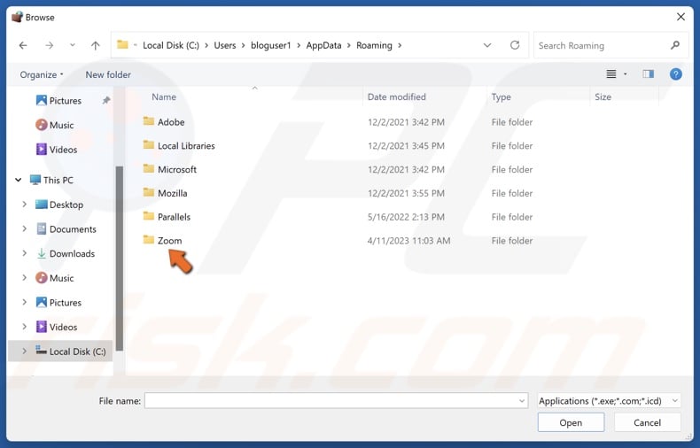 Go to the Zoom folder