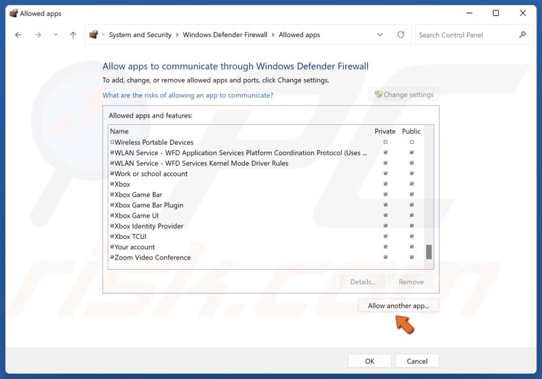Click Allow another app
