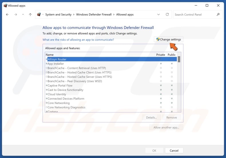 Click Change settings