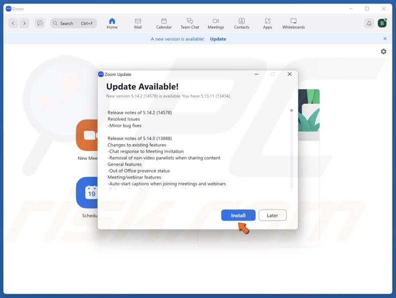 Click Install to update Zoom
