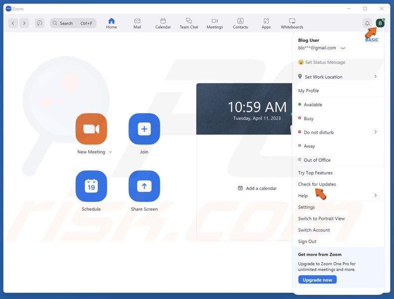Click your Profile icon and click Check for Updates