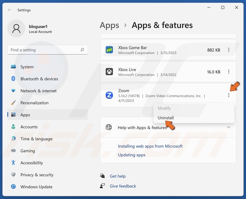Click the three dots next to Zoom and click Uninstall