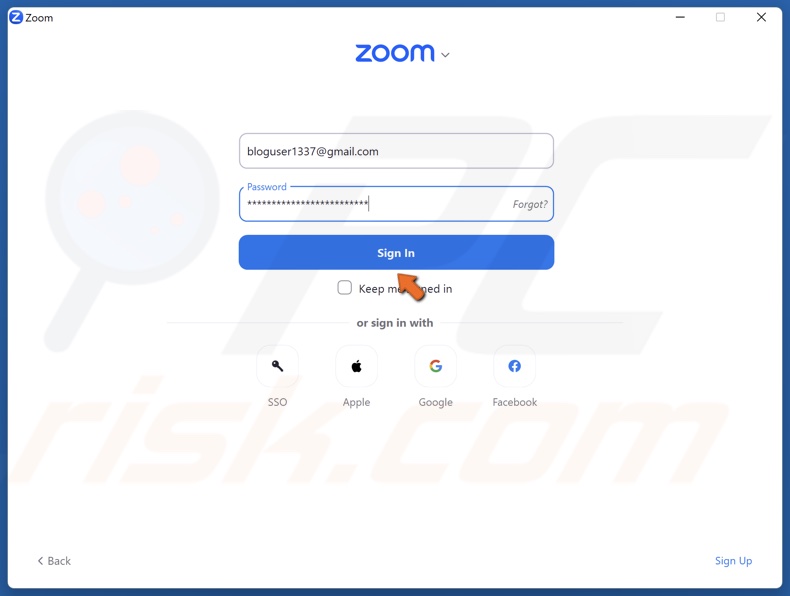 Enter your login credentials and click Sign In