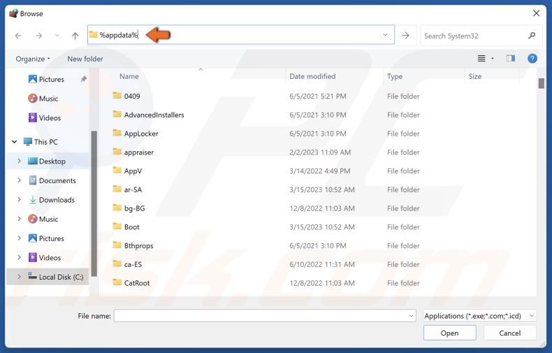 Type in %appdata% in the address bar and press Enter