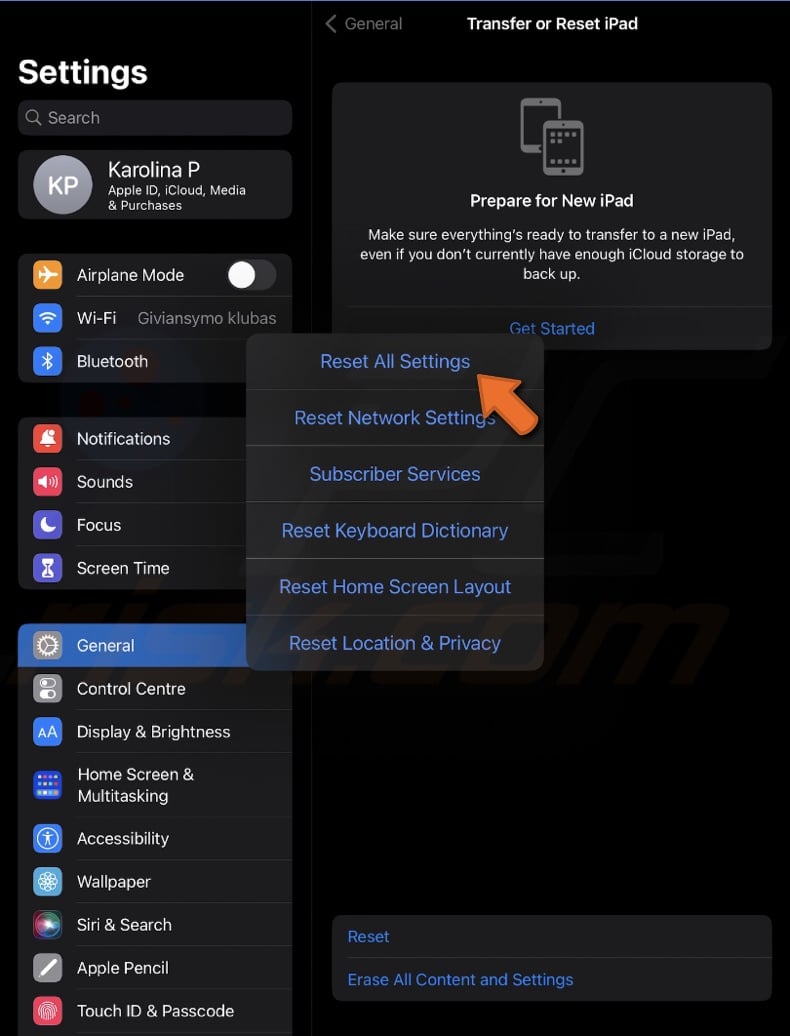 Reset All iPad Settings